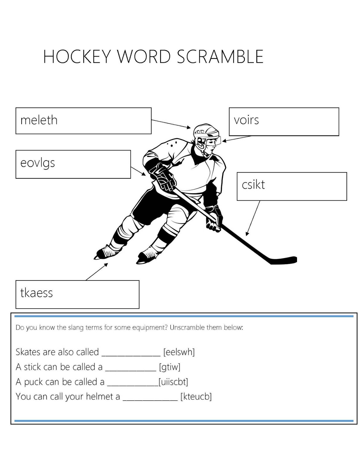 The Place Under The Pine HOCKEY THEMED WORKSHEETS SPELLING