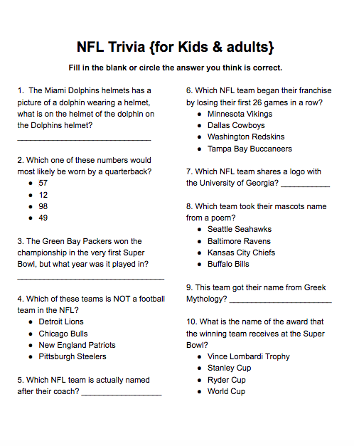 The Rotter Homestead NFL Trivia for Kids Adults 