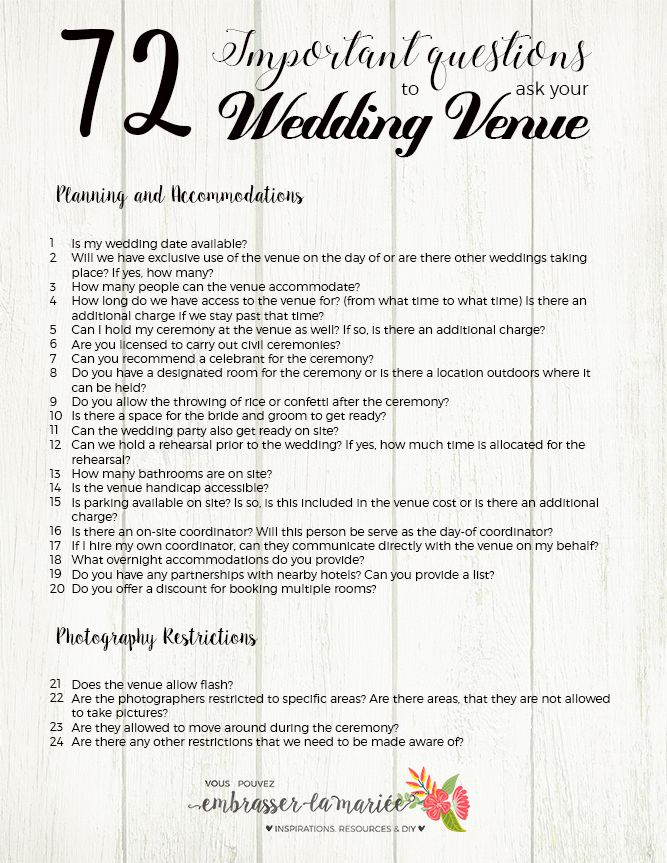 The Ultimate Checklist 72 Questions To Ask Your Wedding Venue 