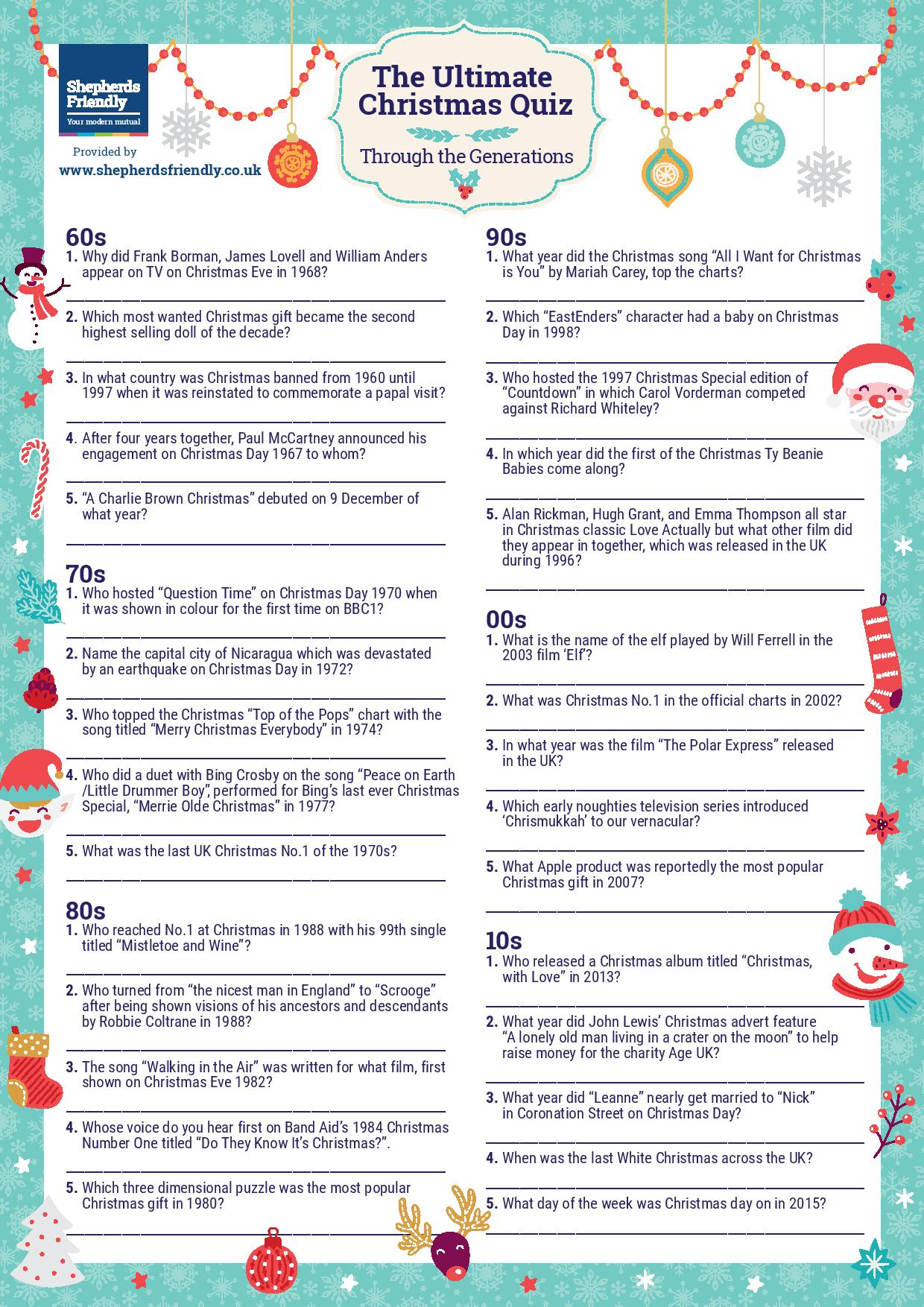 The Ultimate Christmas Quiz Printable Shepherds Friendly