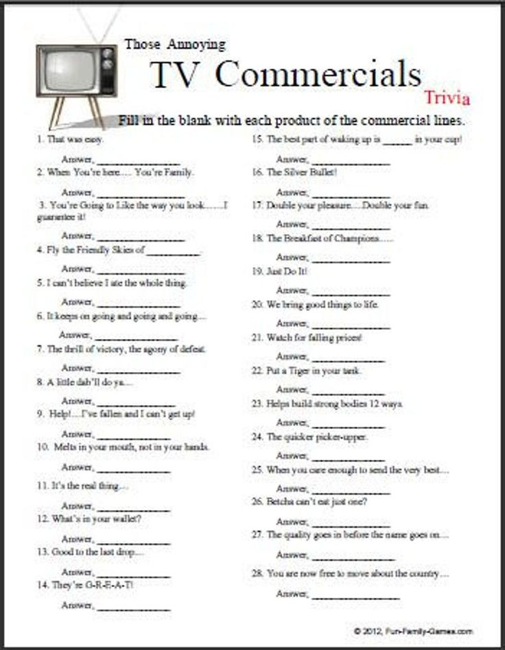 TV Commercials Trivia Etsy Family Reunion Games Reunion Games 