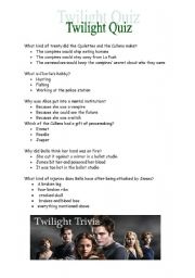 Twilight Trivia Quiz ESL Worksheet By Twin sister1