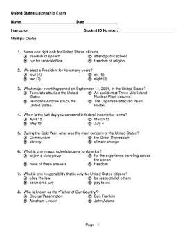 Printable Us Citizenship Test Questions And Answers Printable