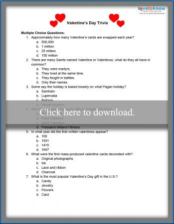 Valentine 39 s Day Printable Trivia Questions