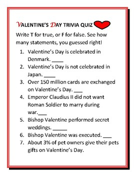 VALENTINE 39 S DAY TRIVIA QUIZ W ANSWER KEY By HOUSE OF KNOWLEDGE AND 