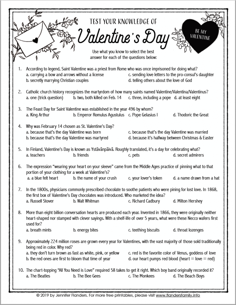 Valentine Quiz Free Printable Valentines Quiz Valentines Day 