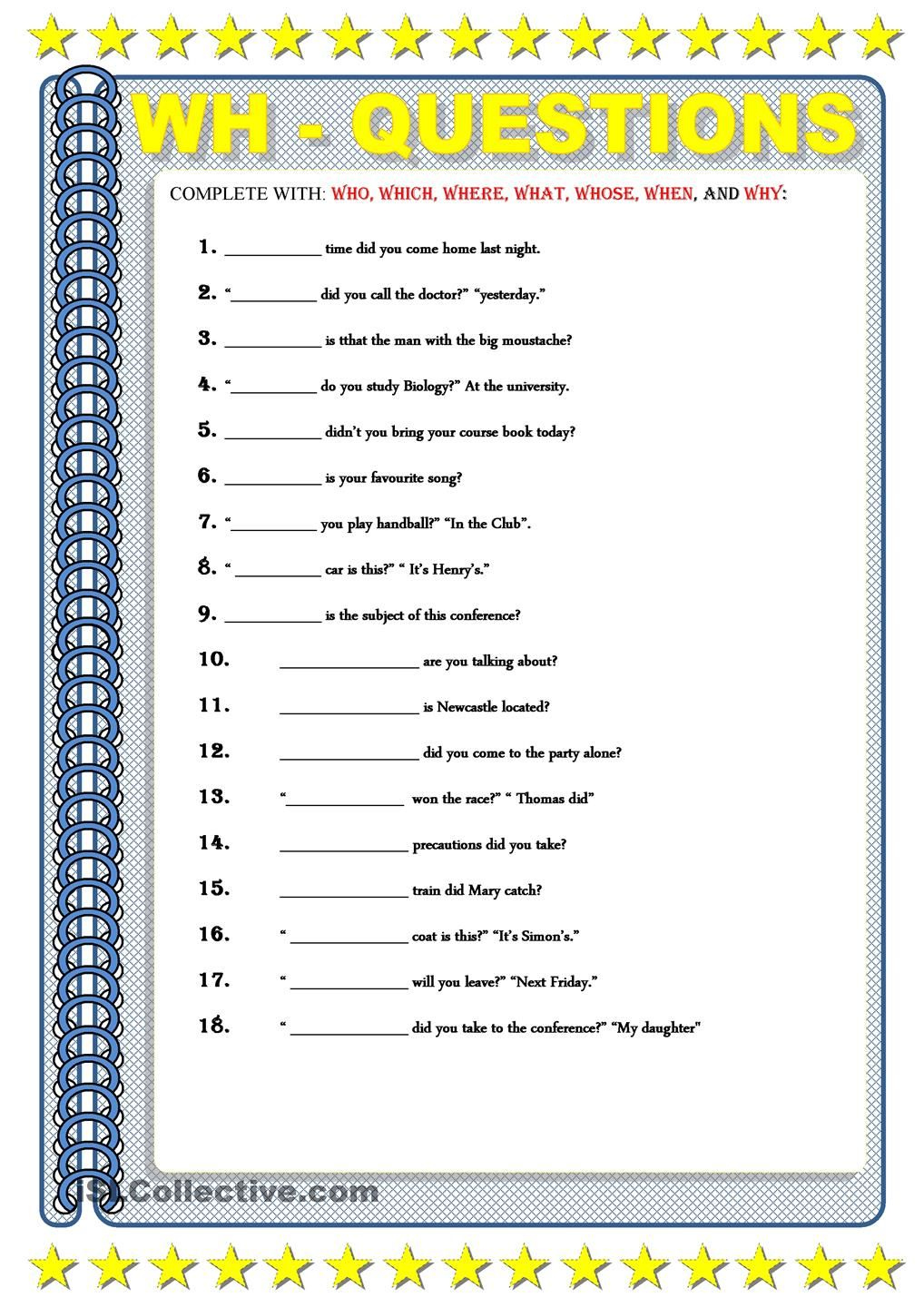Wh Questions Printable Worksheets Learning How To Read