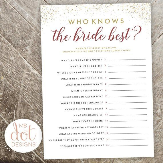 Who Knows The Bride Best Questionnaire For Guests Etsy Printable 