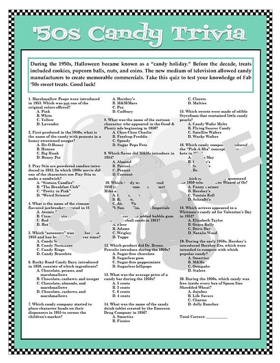 Witty 1950 Trivia Questions And Answers Printable Brad Website