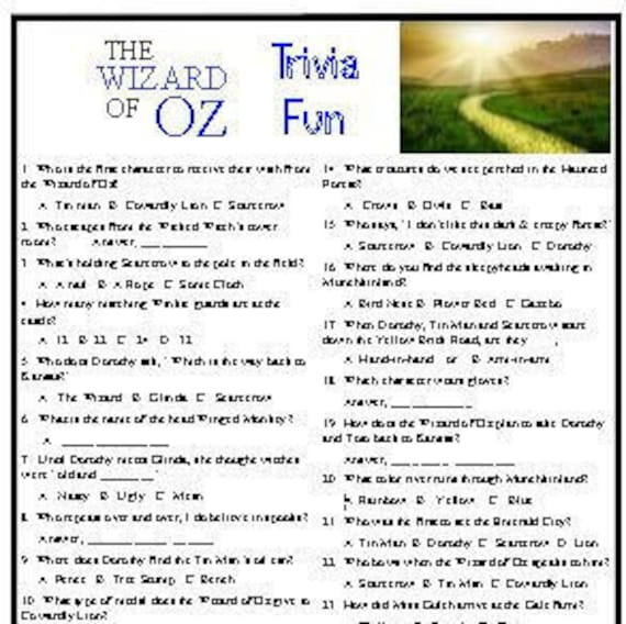 Wizard Of Oz Trivia Game Etsy