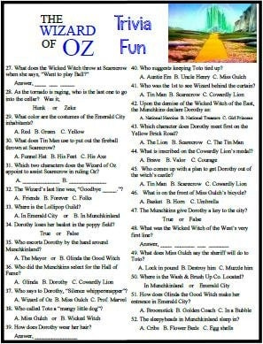 Wizard Of Oz Trivia Game