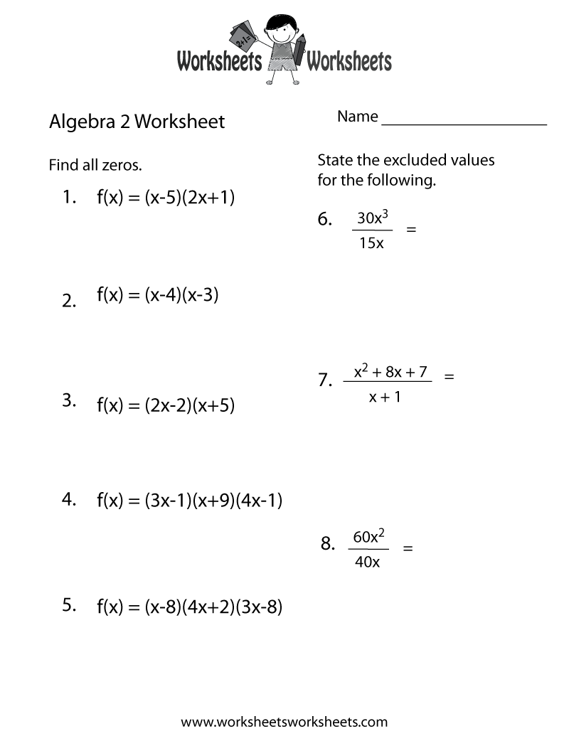 Free Printable Algebra Worksheets with Answers