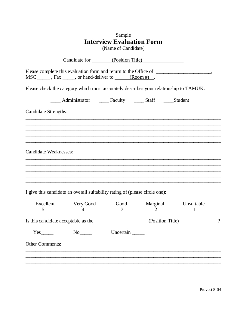 10 Interview Evaluation Form Examples To Download
