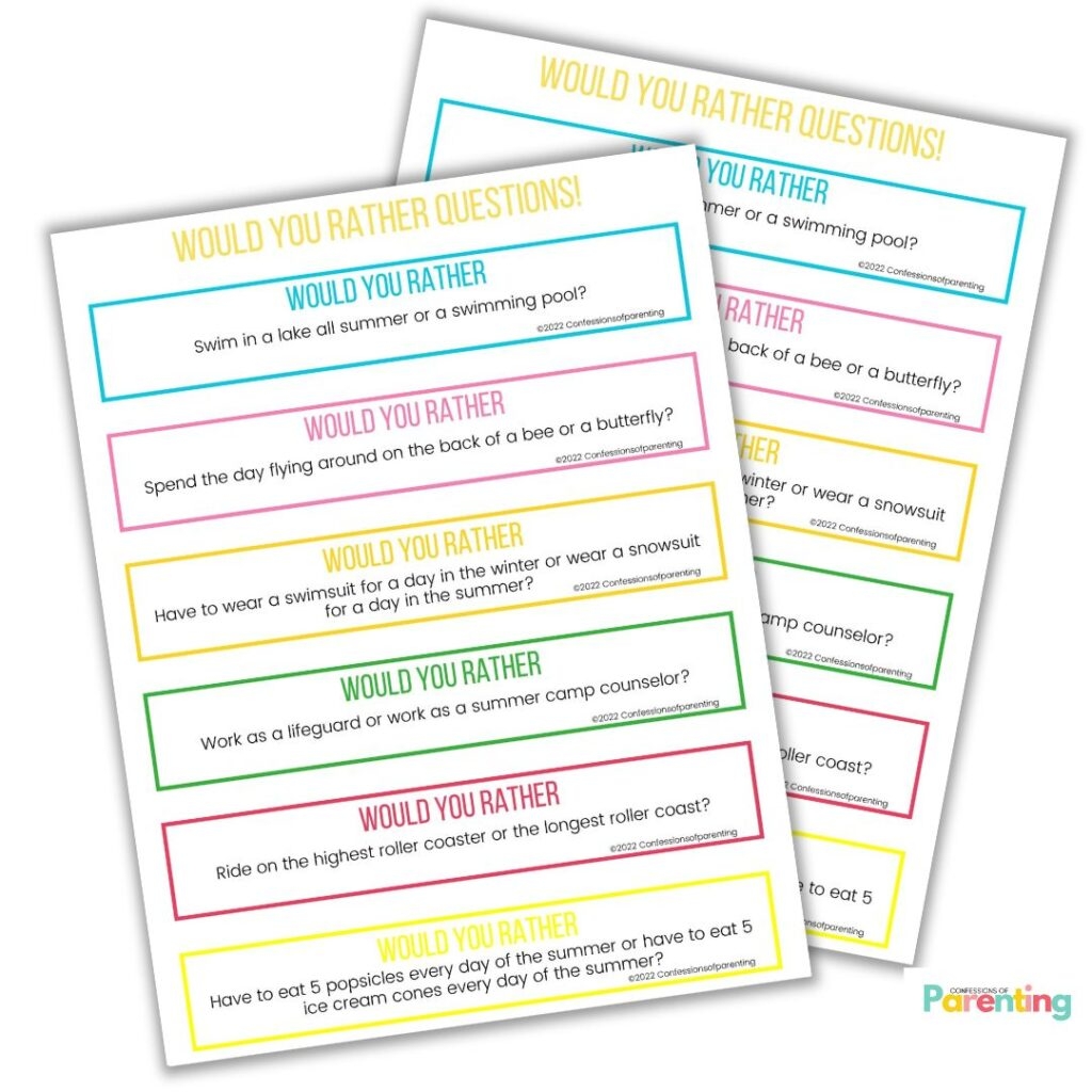 100 Best Would You Rather Summer Questions For Kids