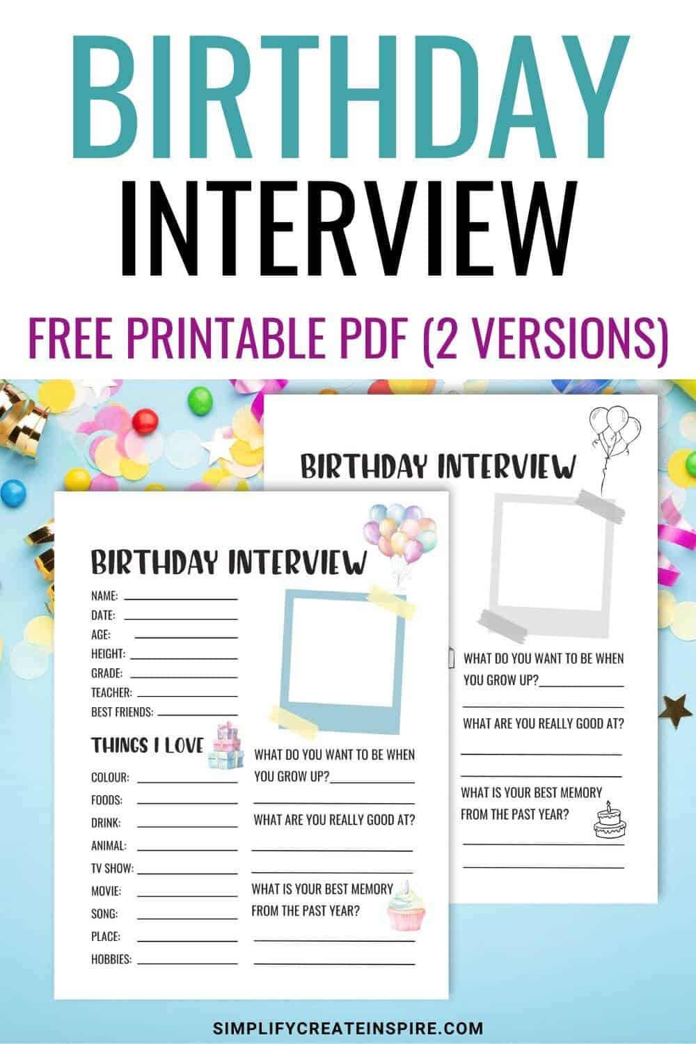 100 Birthday Questions For Kids Free Printable Birthday Interview