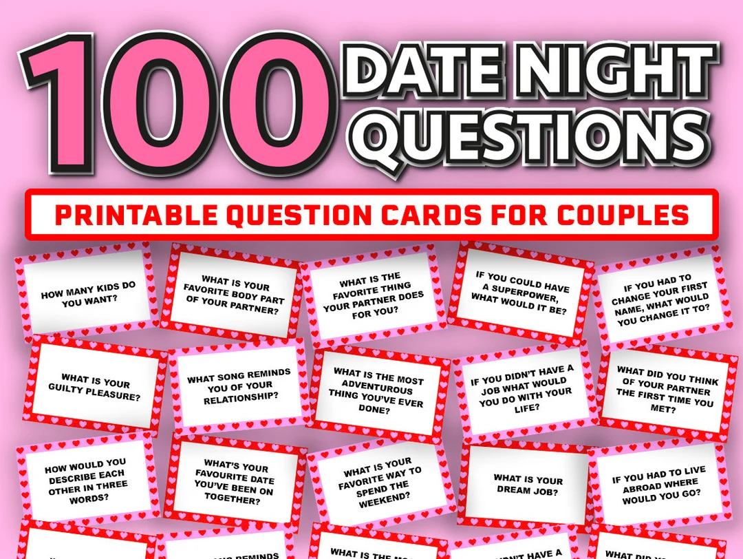 100 Date Night Questions Printable Couples Game Questions For Couples Date Night Game Games For Couples Valentines Day Games Etsy