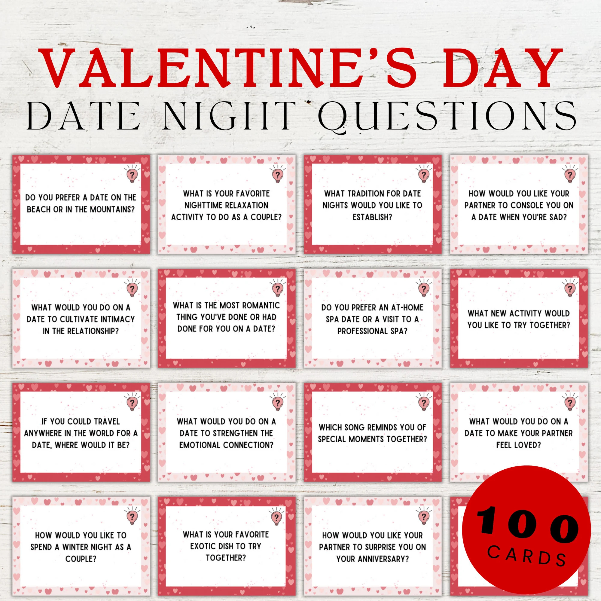 100 Date Night Questions Questions For Couples Date Night Game Games For Couples Valentines Day Games Printable Couples Game Etsy