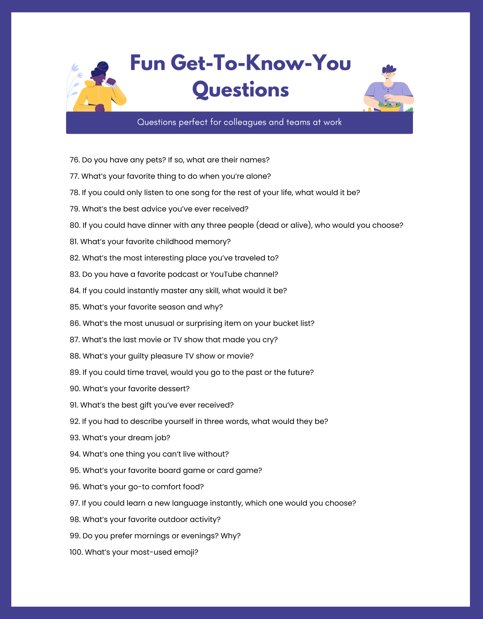 100 Get to Know You Questions For Work To Boost Team Bonding Fun
