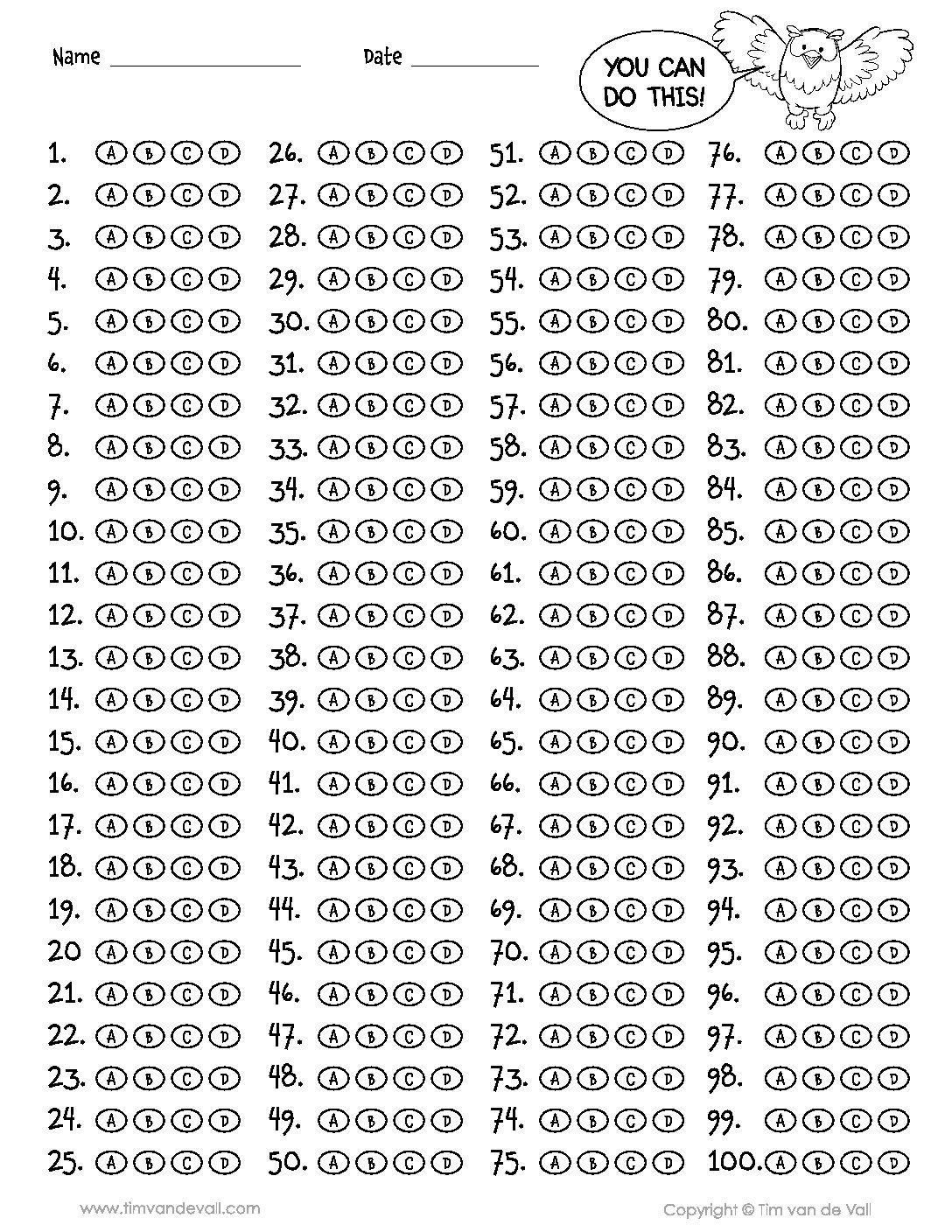 100 Question Answer Sheet Tim s Printables With Regard To Blank 