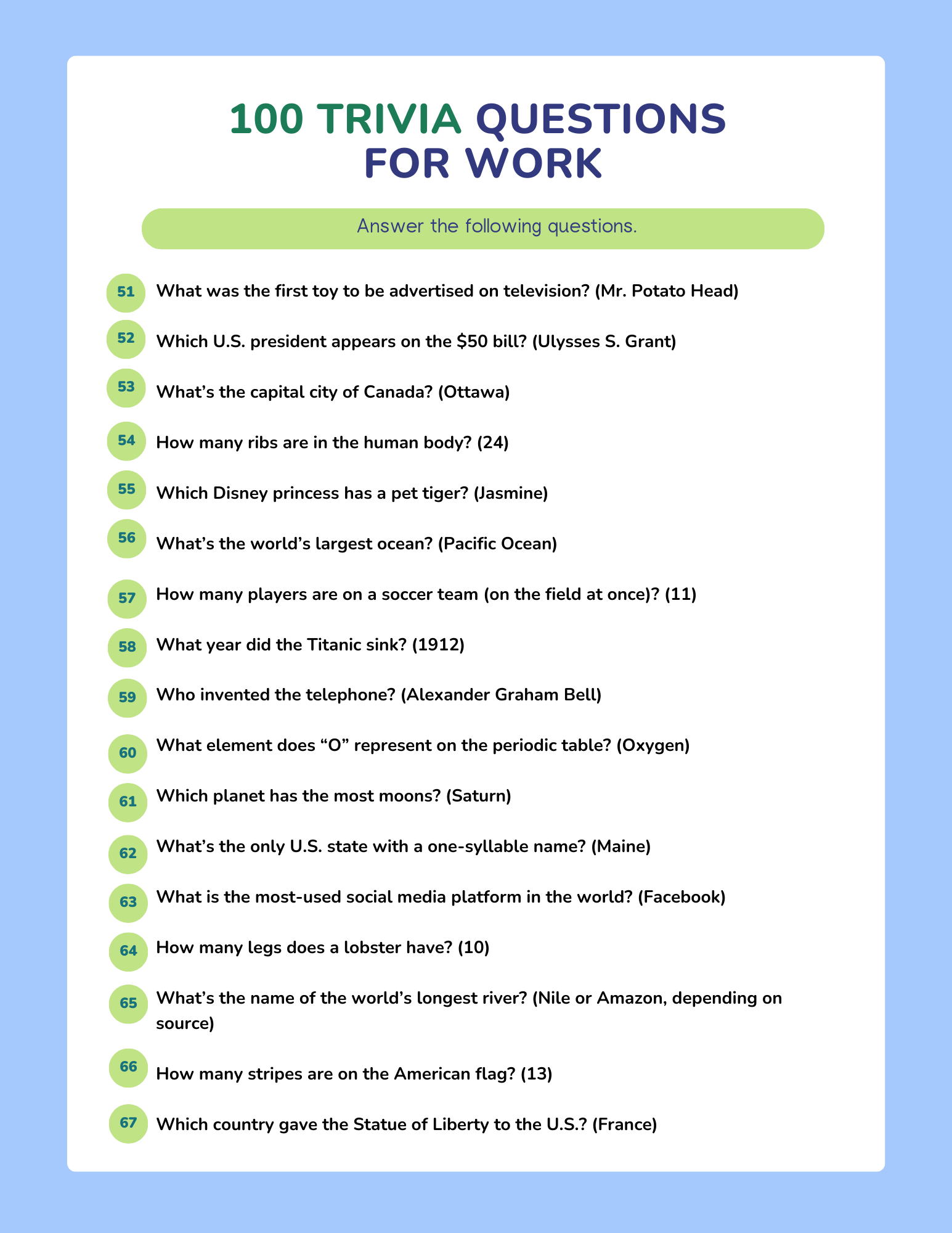 100 Trivia Questions For Work free Printables 