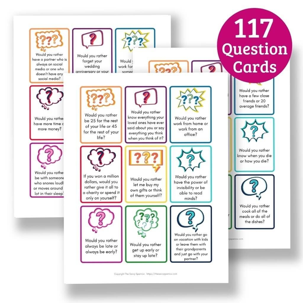 100 Would You Rather Questions For Couples Printable Cards 