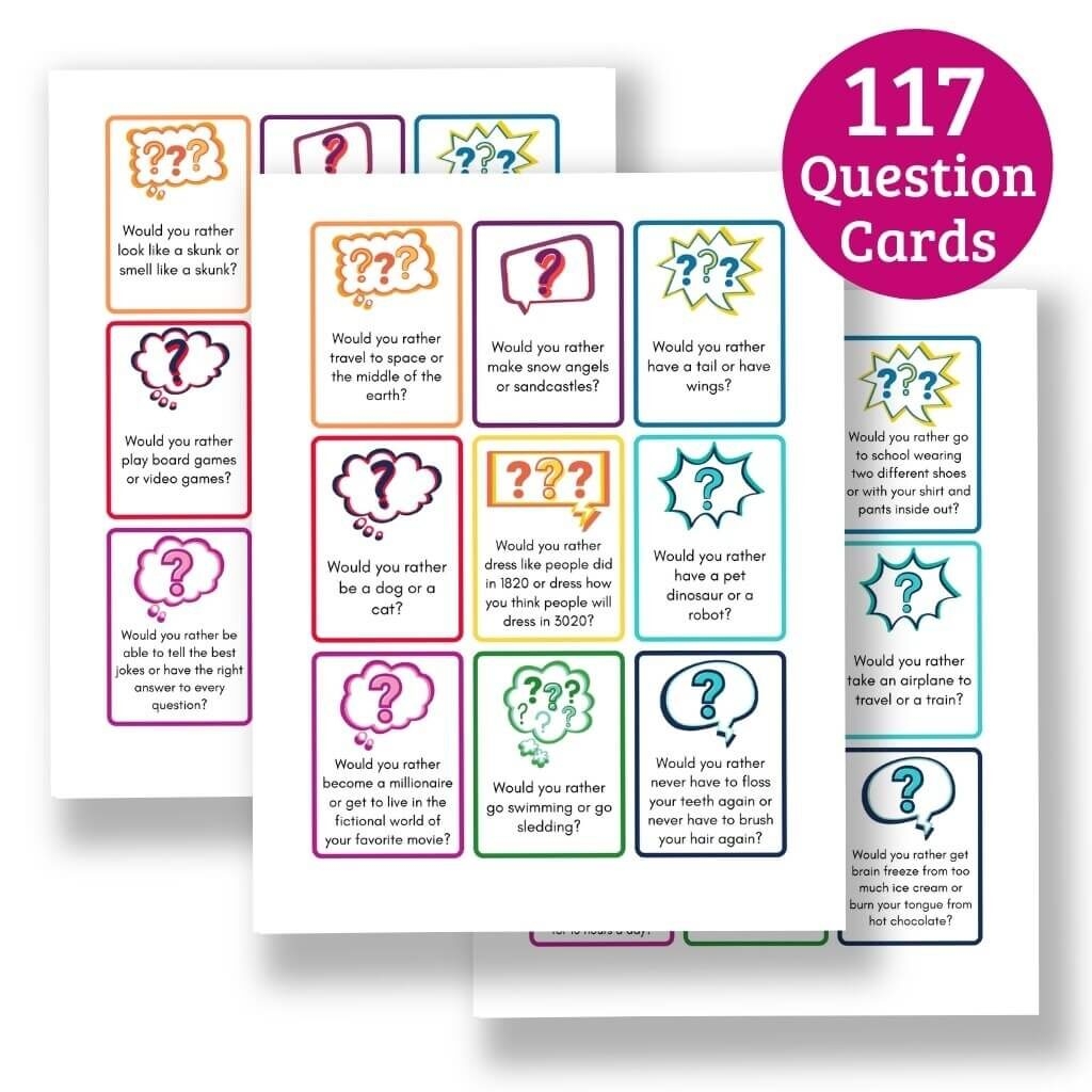 100 Would You Rather Questions For Kids Printable Question Cards 