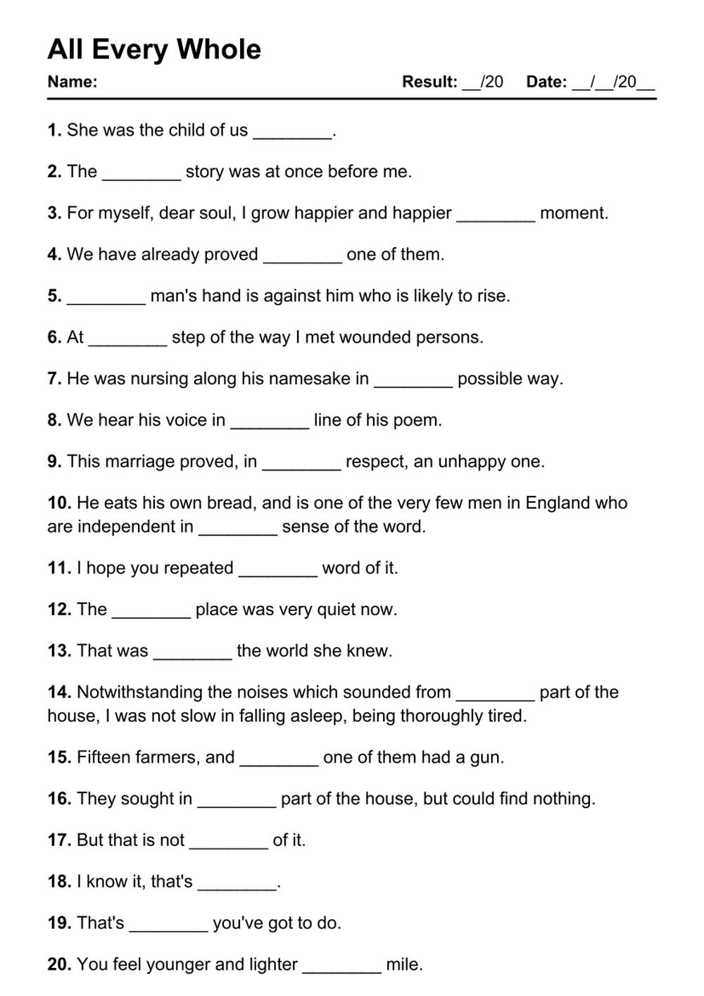 101 All Every Whole PDF Worksheets With Answers Grammarism