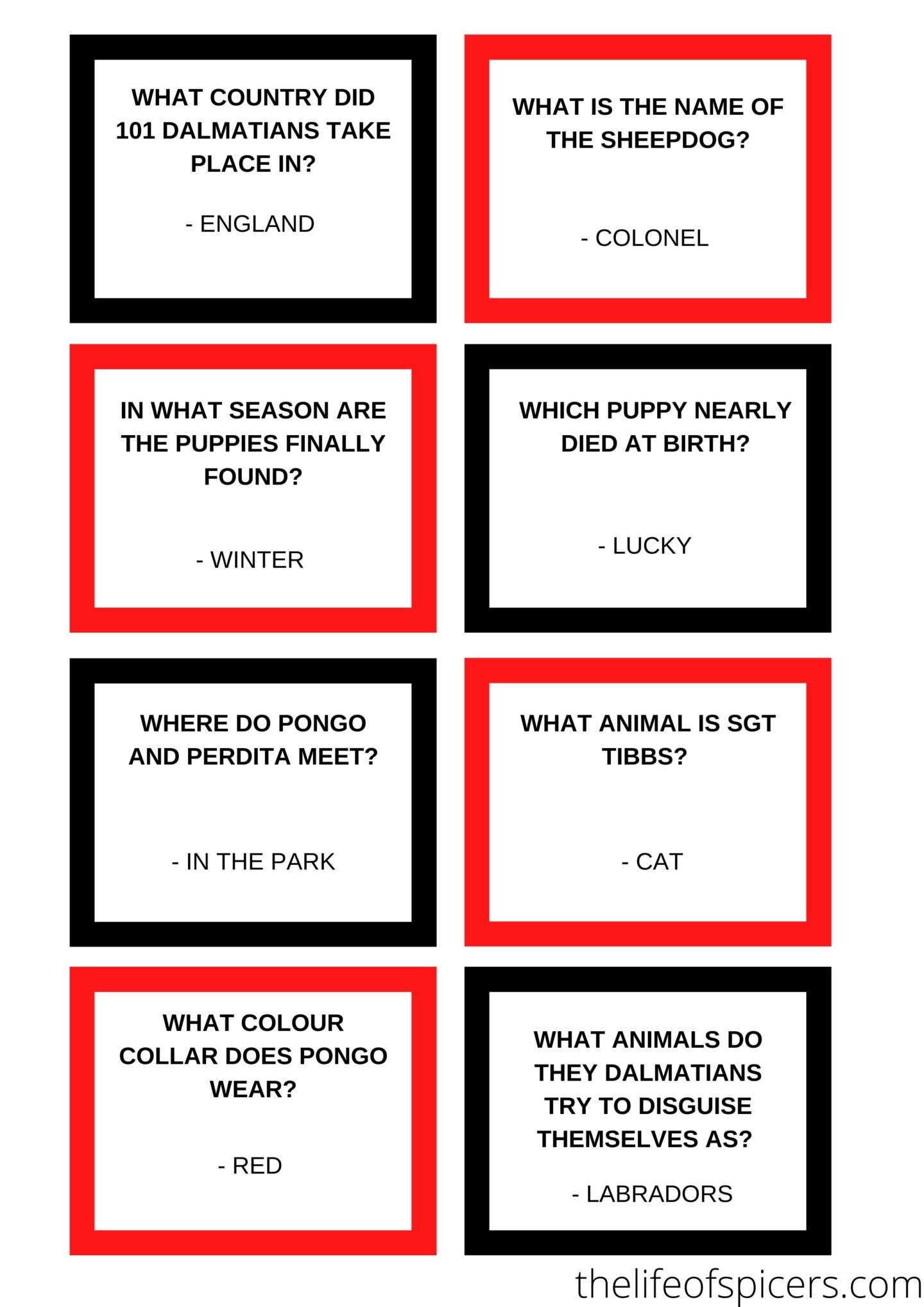 101 Dalmatians Trivia Quiz FREE PRINTABLE The Life Of Spicers