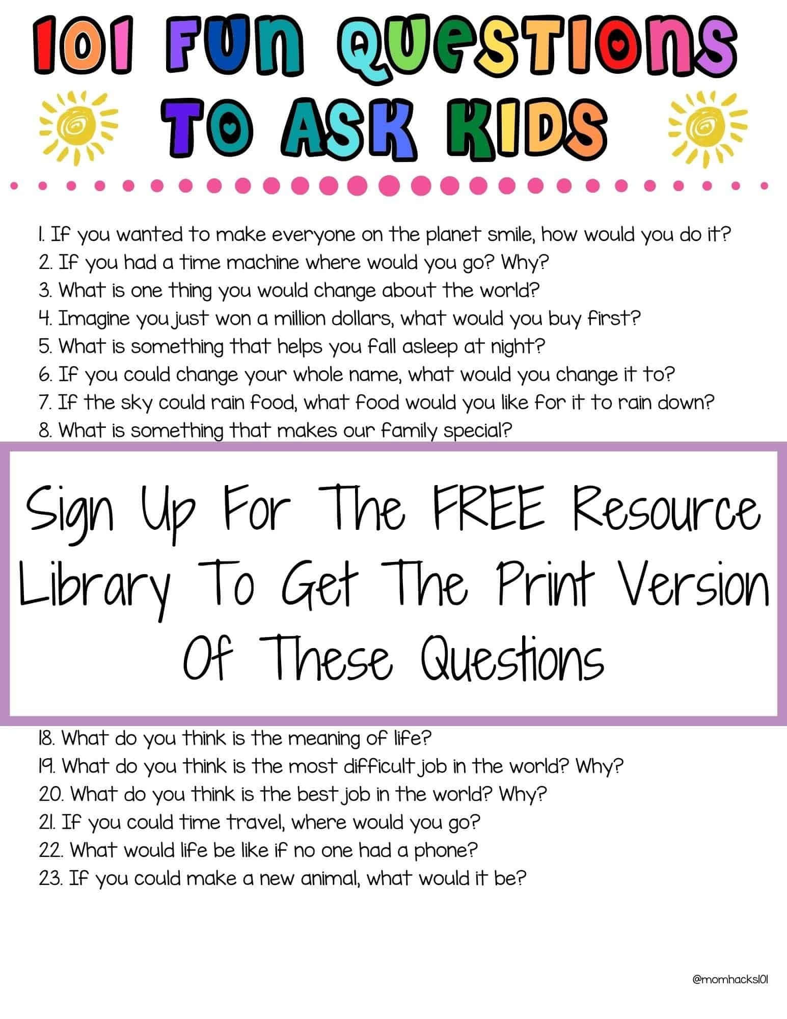 101 Fun Questions To Ask Kids To Know Them Better FREE Printable Mom Hacks 101