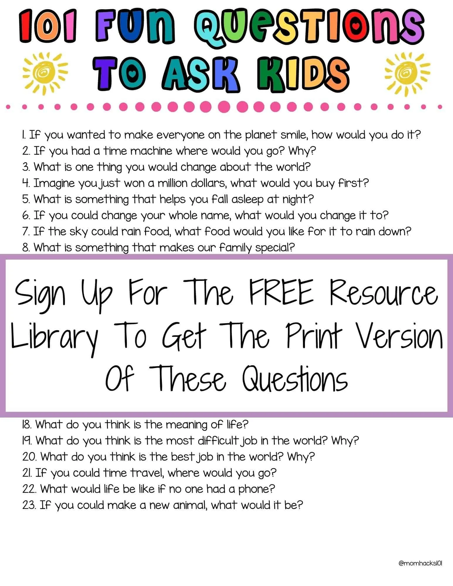 101 Fun Questions To Ask Kids To Know Them Better FREE Printable Mom Hacks 101