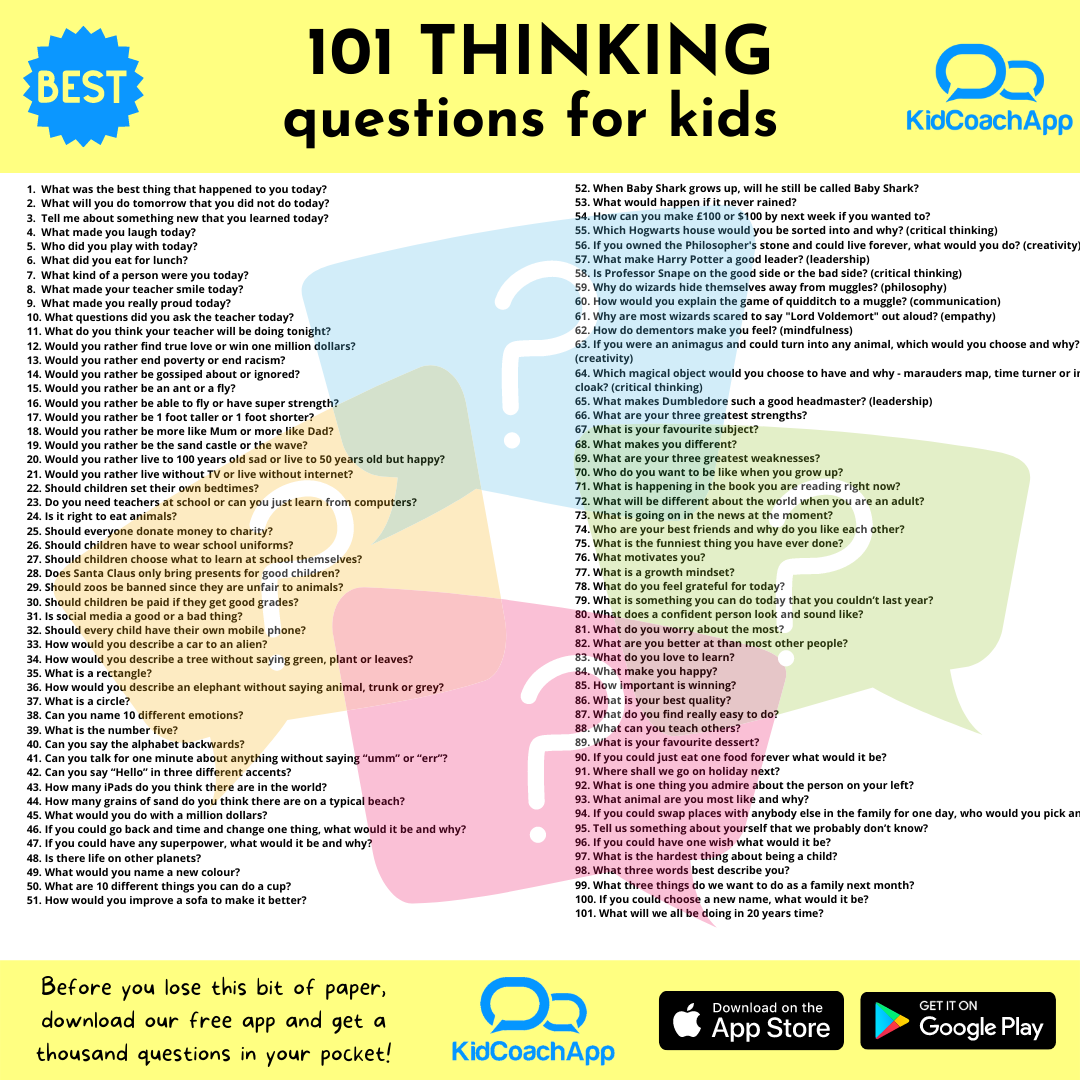 101 Questions For Kids To Get Them Thinking And Talking all Open ended 