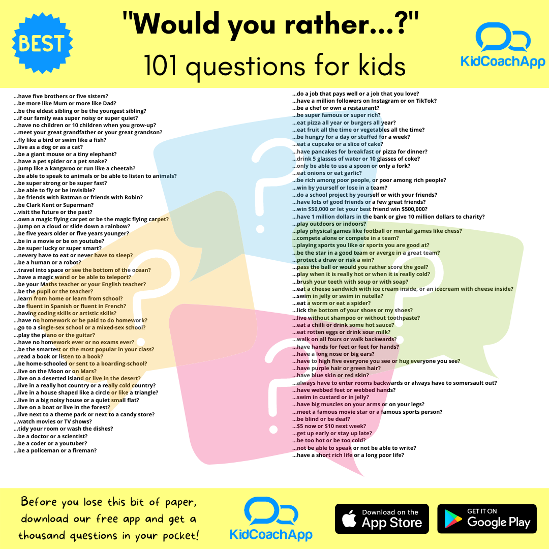 101 Would You Rather Questions For Kids CHILD FRIENDLY 