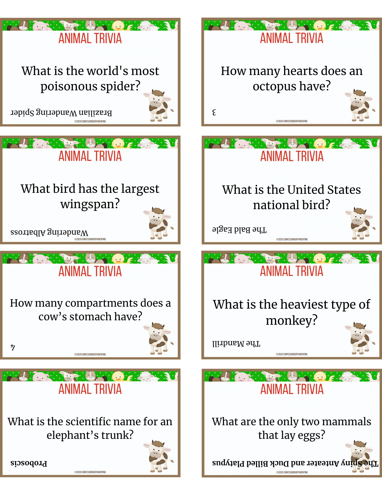104 Animal Trivia Questions Printable Animal Trivia Trivia For Animal Lovers Animal Trivia Game Printable Game For Kids Adults Etsy