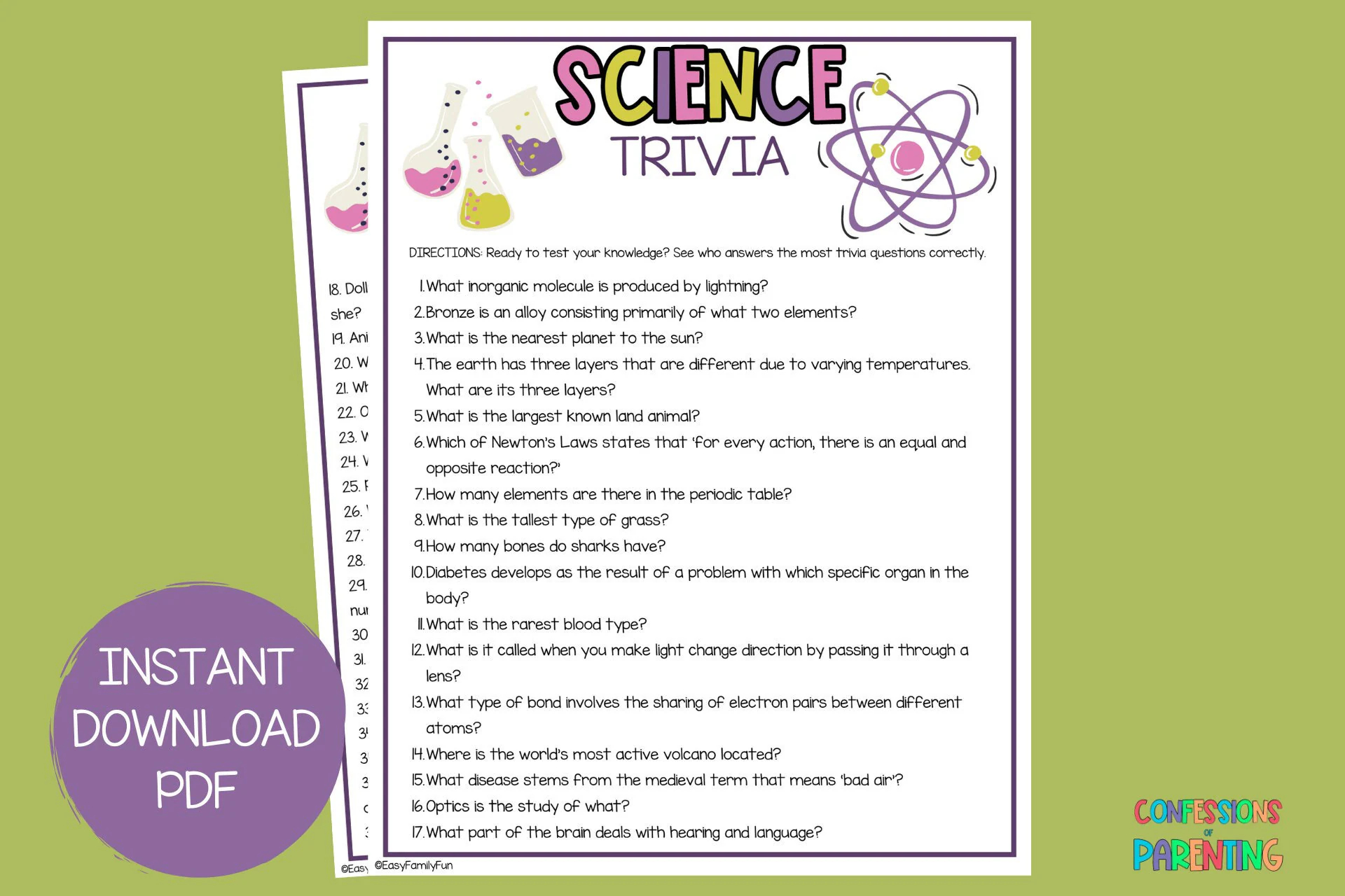 115 Science Trivia Printable Trivia For Kids Printable Science Trivia Science Party Game STEM Trivia Game Quiz For Kids Teens Etsy