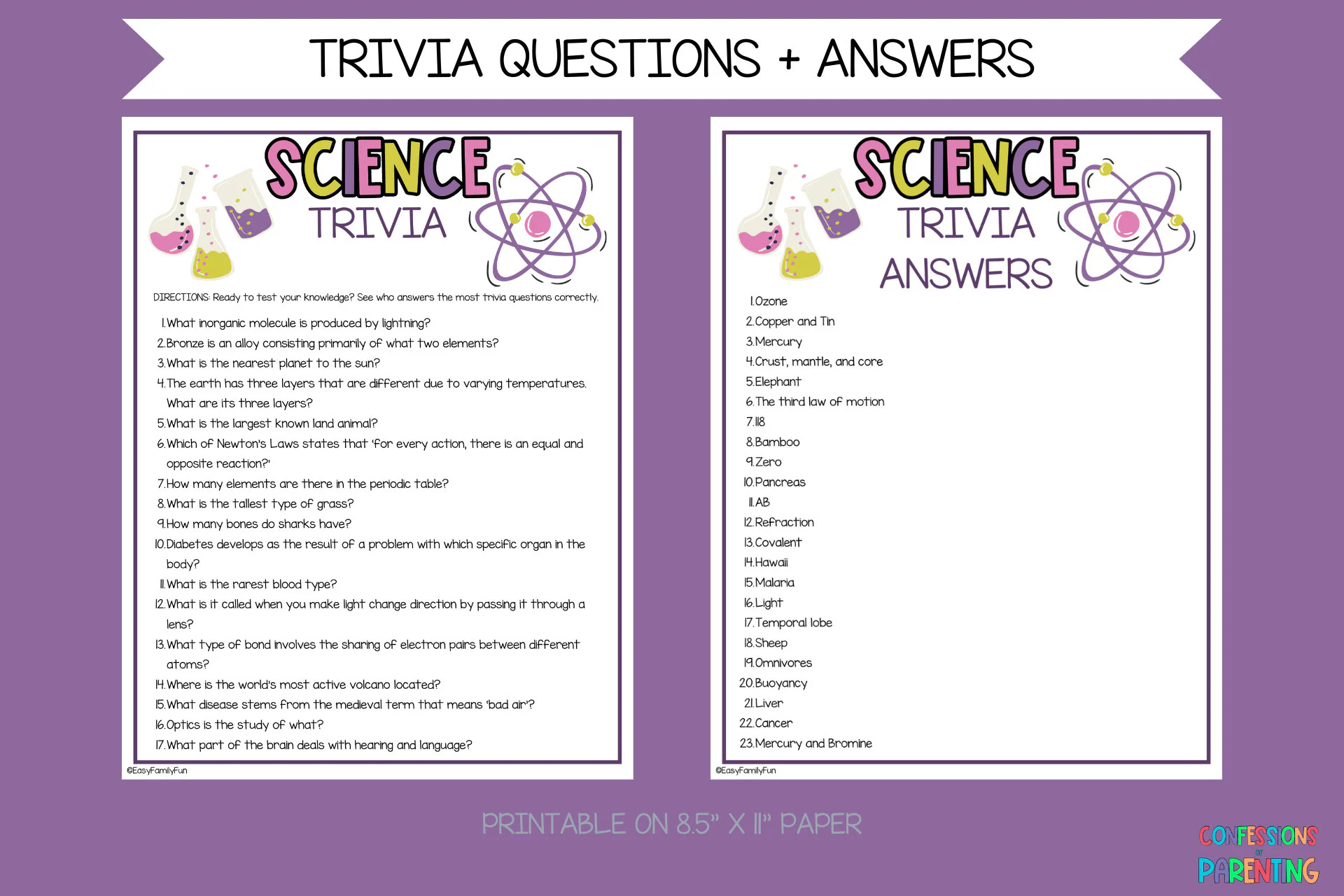 115 Science Trivia Printable Trivia For Kids Printable Science Trivia Science Party Game STEM Trivia Game Quiz For Kids Teens Etsy