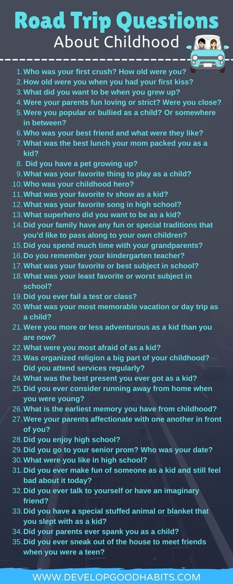 119 Road Trip Questions For Couples On Long Drive Or Trip Develop Good Habits