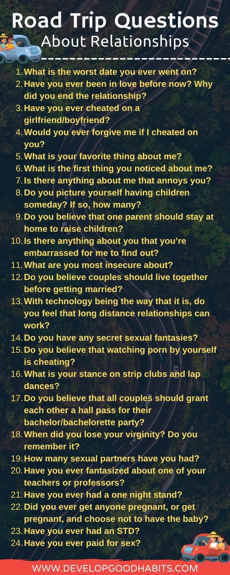 119 Road Trip Questions For Couples On Long Drive Or Trip Develop Good Habits