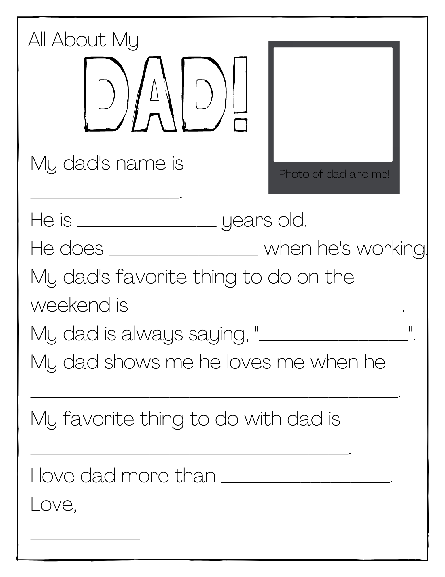 12 All About My Dad Father s Day Printables Xoxoerinsmith