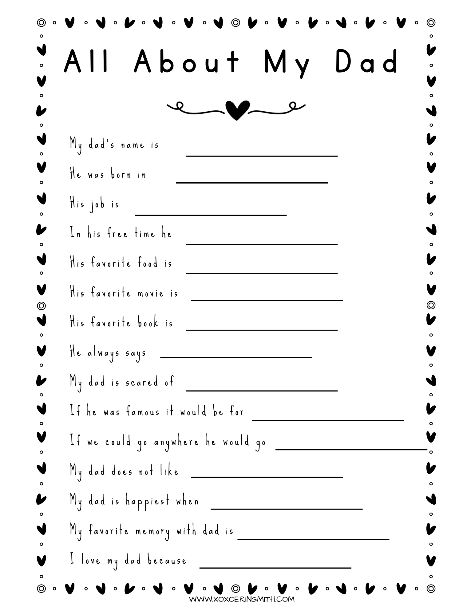 12 All About My Dad Father s Day Printables Xoxoerinsmith