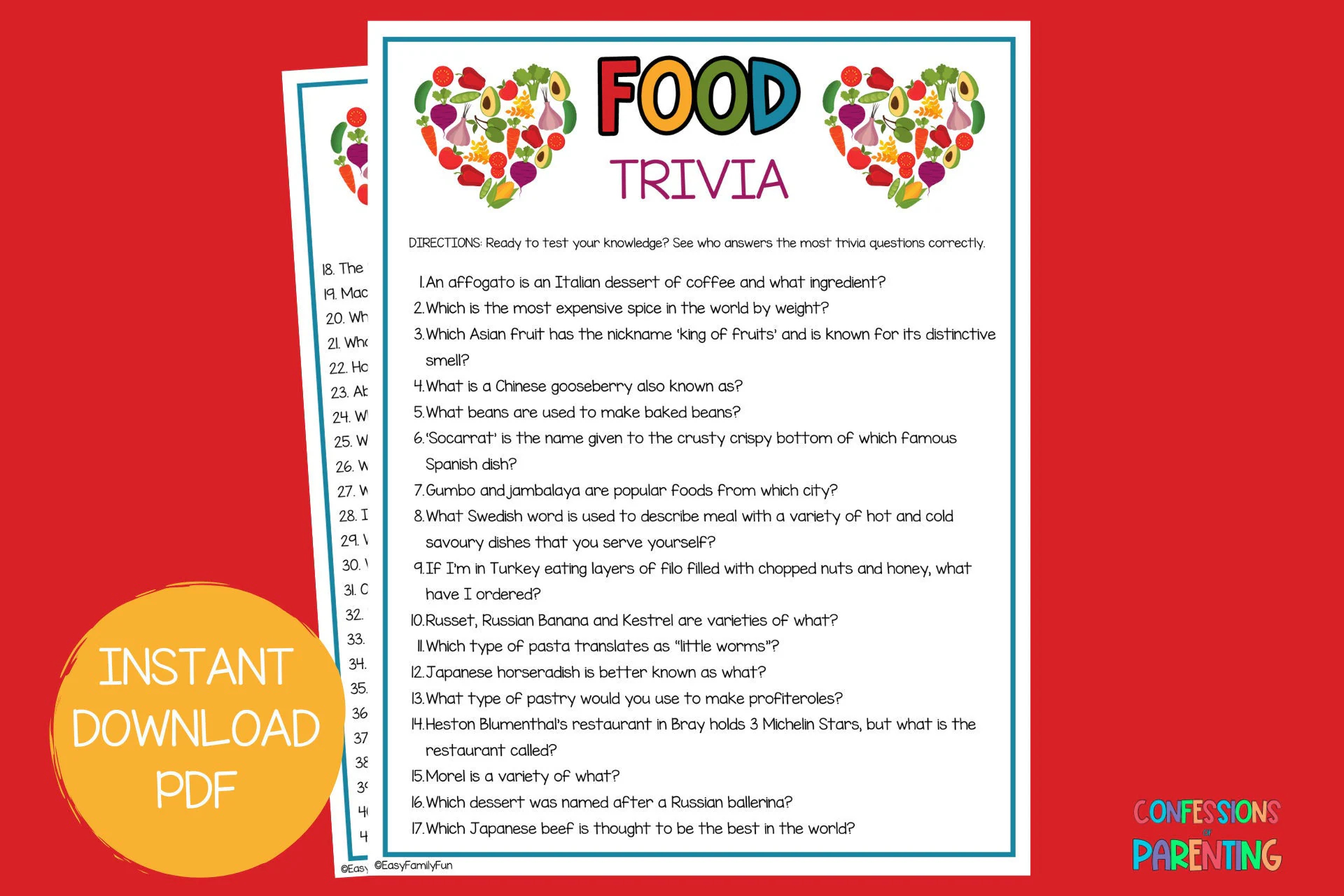 120 Food Trivia Trivia For Kids Classroom And Homeschool Trivia Food themed Trivia Game Food Quiz Game Ultimate Foodie Challenge Etsy