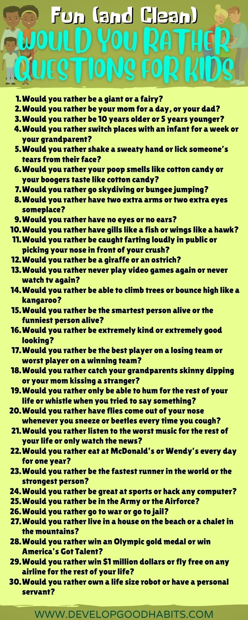 125 Fun and Clean Would You Rather Questions For Kids Develop Good Habits