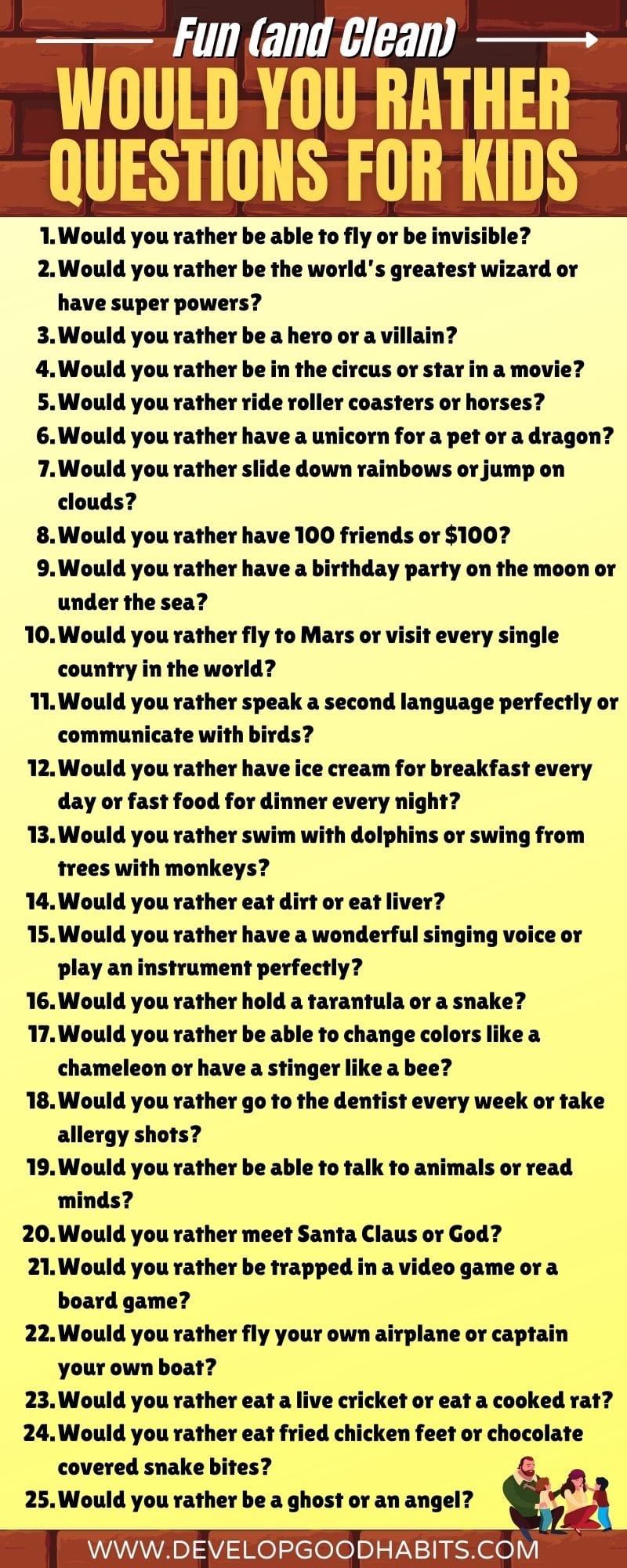 Would You Rather Questions Printable List