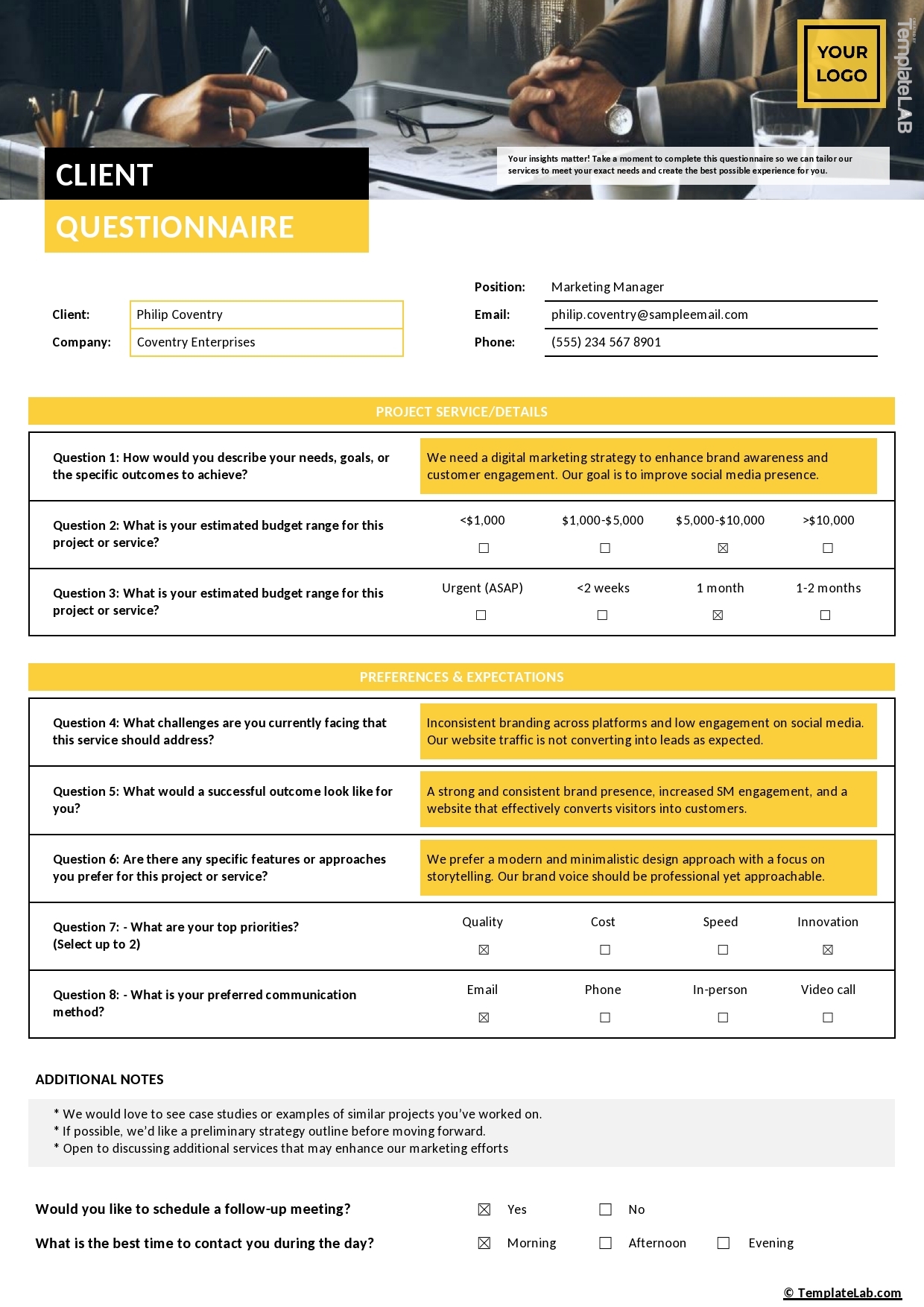 Free Printable Will Questionnaire Form