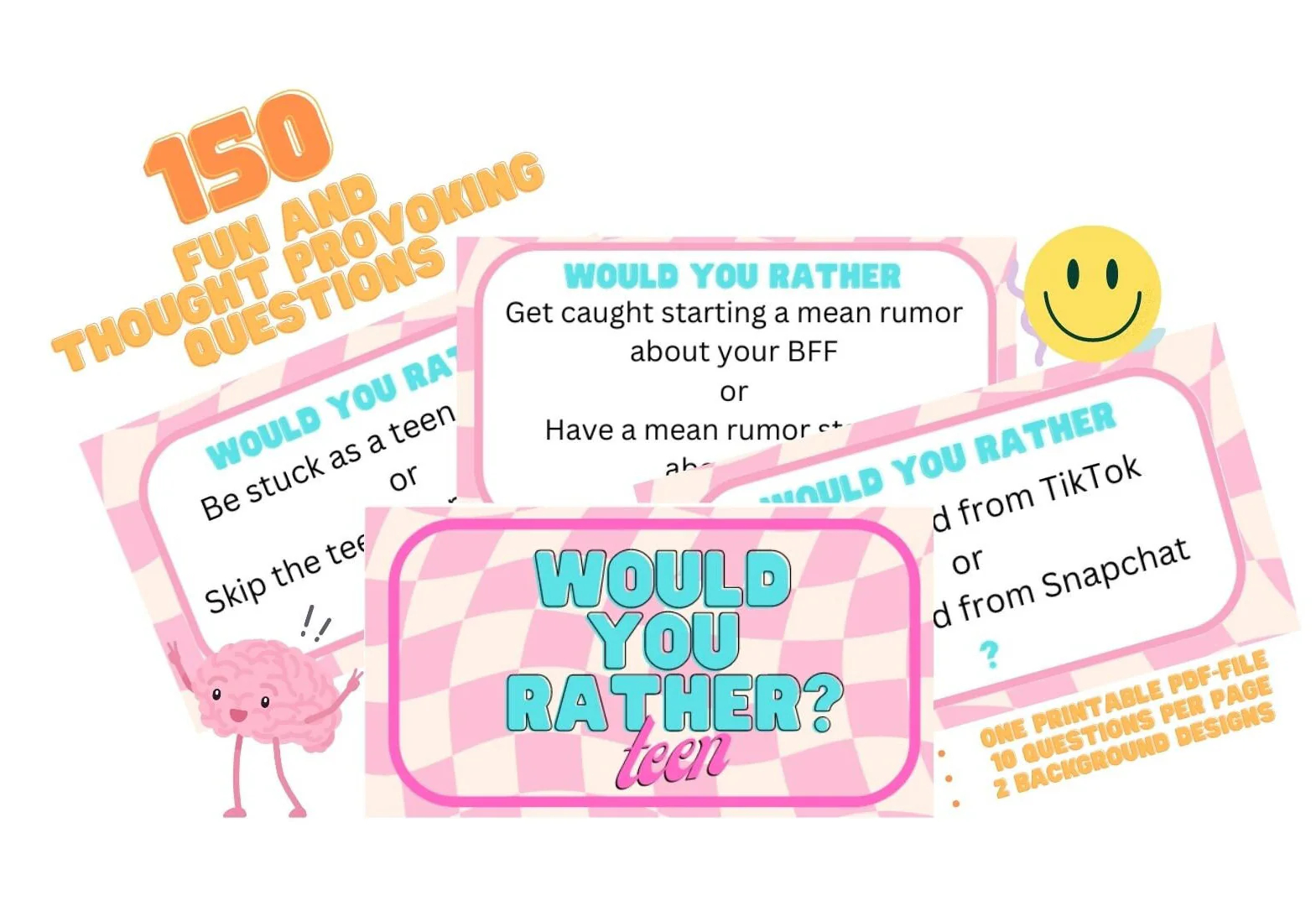 150 fun and thought provoking would you rather questions for teens instant download and printable discussion card game etsy