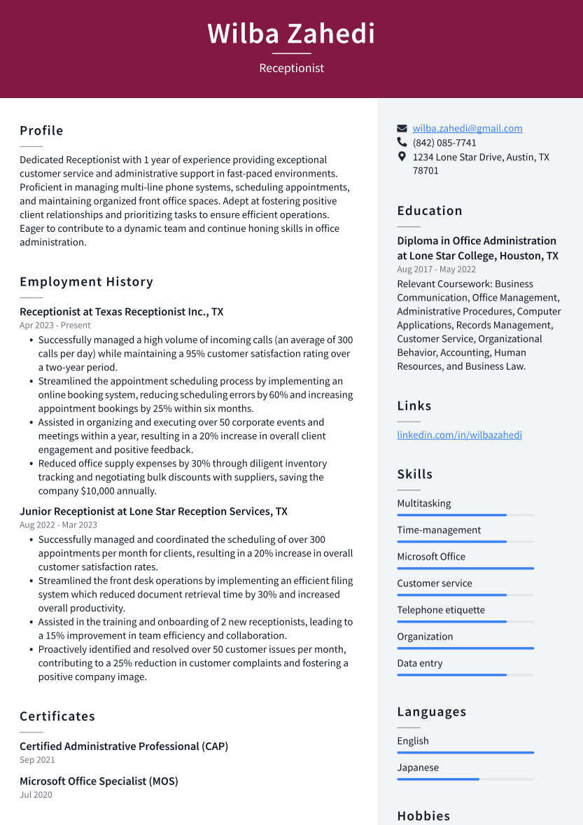 Printable Receptionist Interview Questions