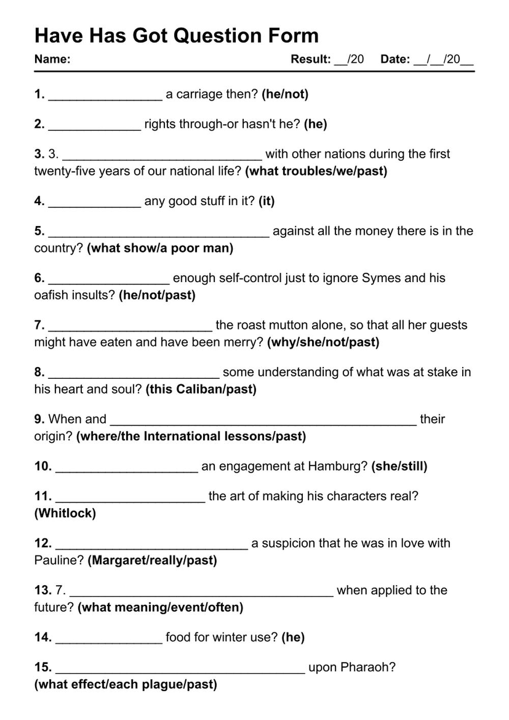 18 Have Has Got Question PDF Worksheets With Answers Grammarism