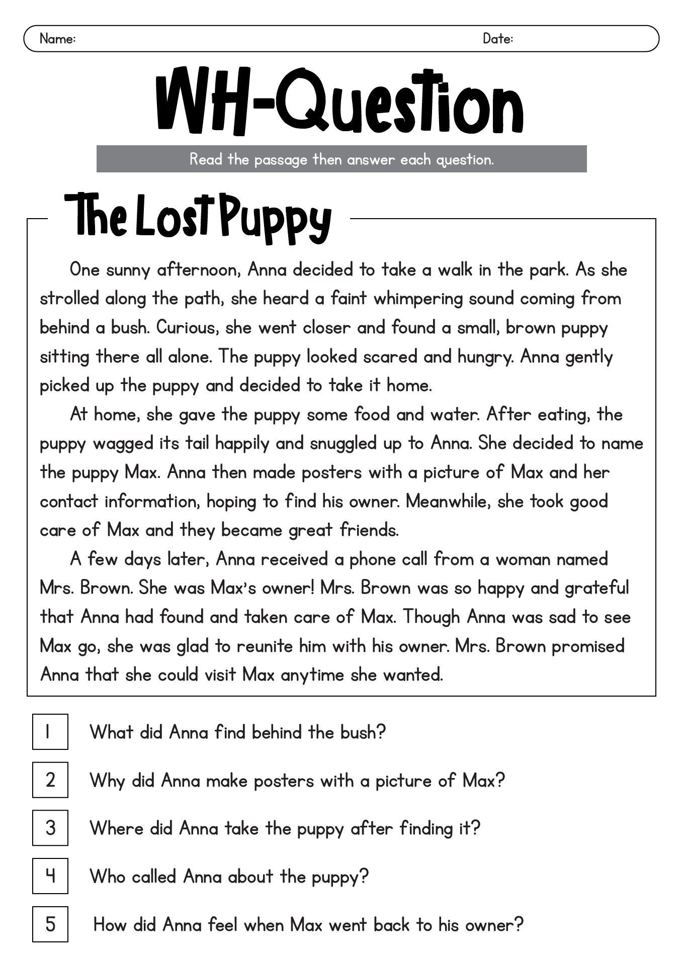 WH Questions PDF Printables
