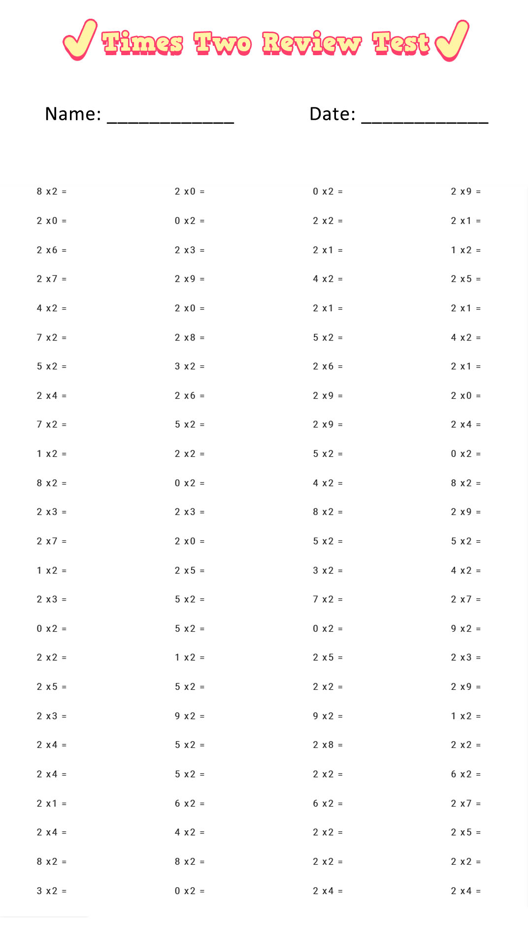 Printable Blank Answer Sheet 1 100
