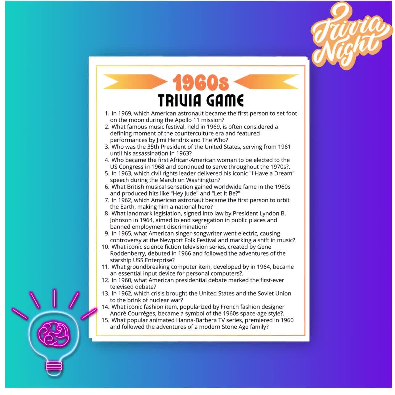 60s Trivia Questions Printable