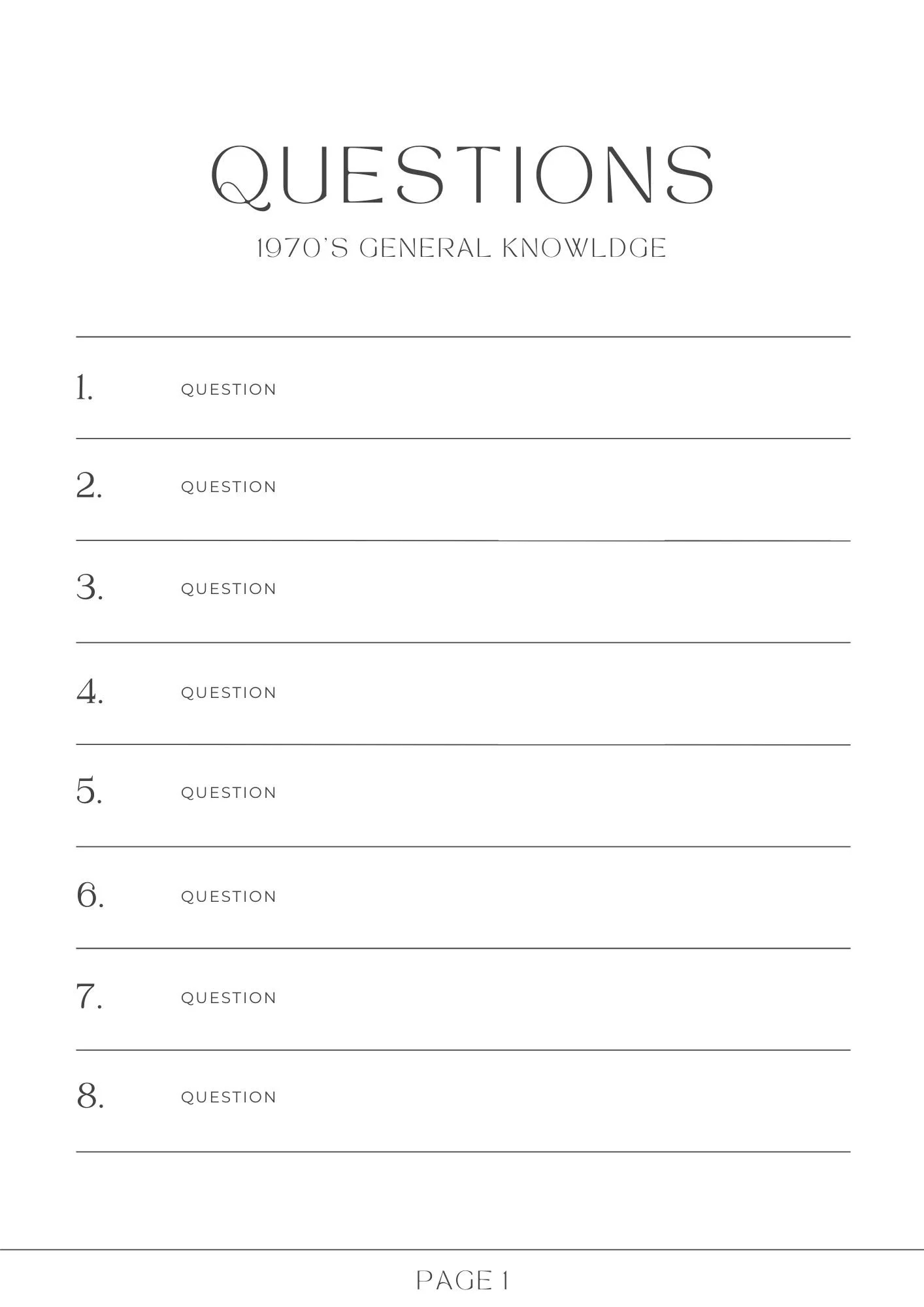 1970s Trivia Questions and Answers Printable Large Print